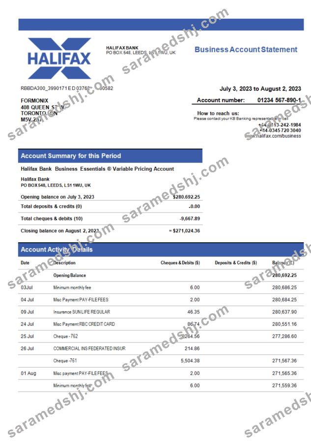 Halifax Bank organization statement Word and PDF template